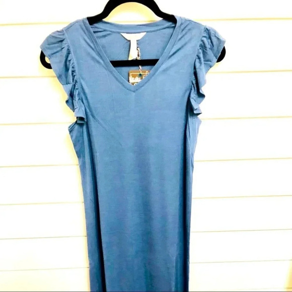 Matilda Jane Far Away Flutter Sleeve Blue-Gray Midi Sheath Dress Size Small NWT - Picture 5 of 16
